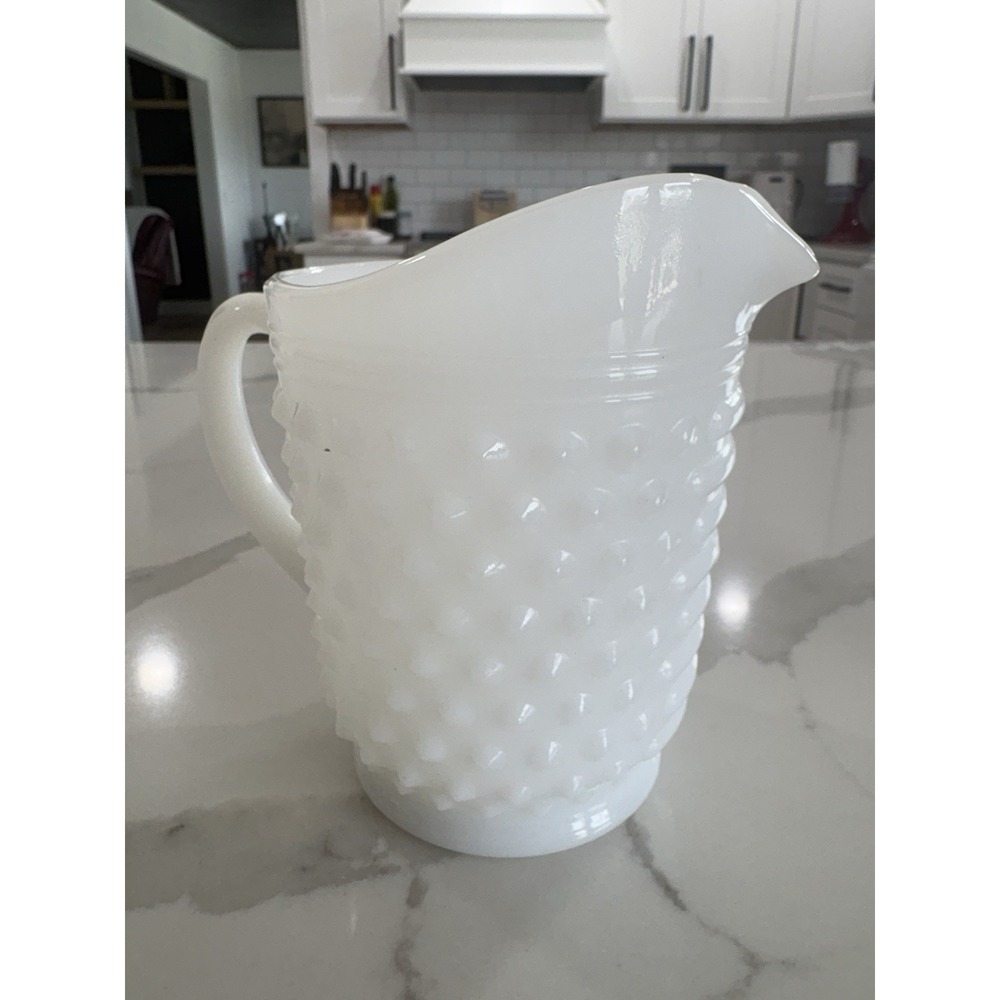 Vintage White Milk Glass Hobnail Creamer Pitcher 5.25" Fenton Style Ruffled Rim